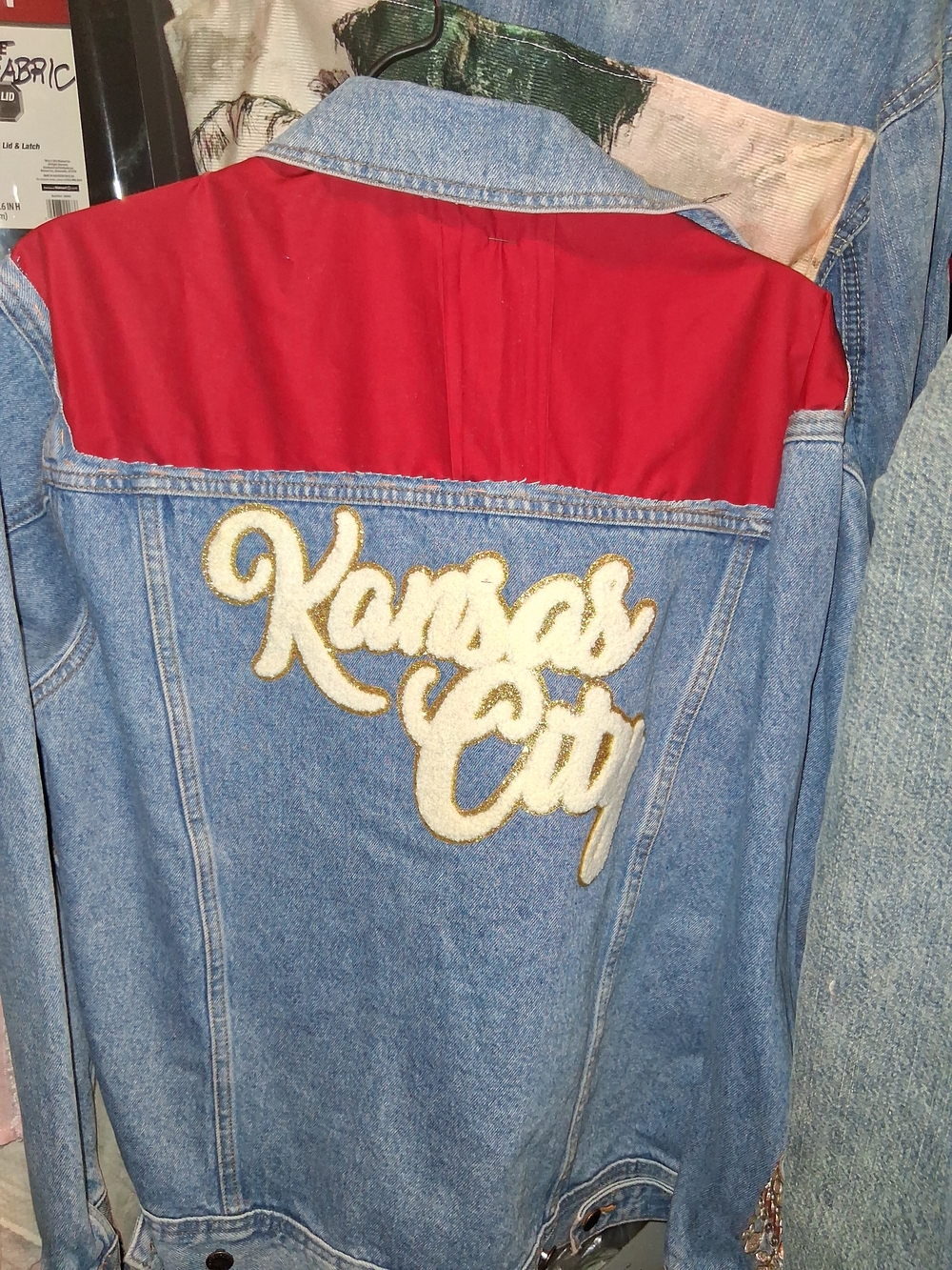 Wrangler Light Blue Denim Jacket with Red Yoke and Cream Script